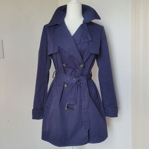Vince Double-Breasted Indigo Trench Coat